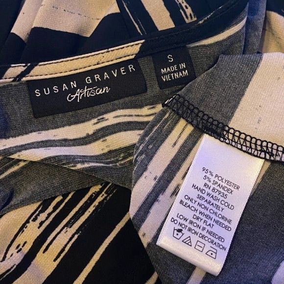 Susan Graver Artisan Shirt S Black Beige Gold Red Liquid Knit Embellished Beaded - Picture 5 of 5